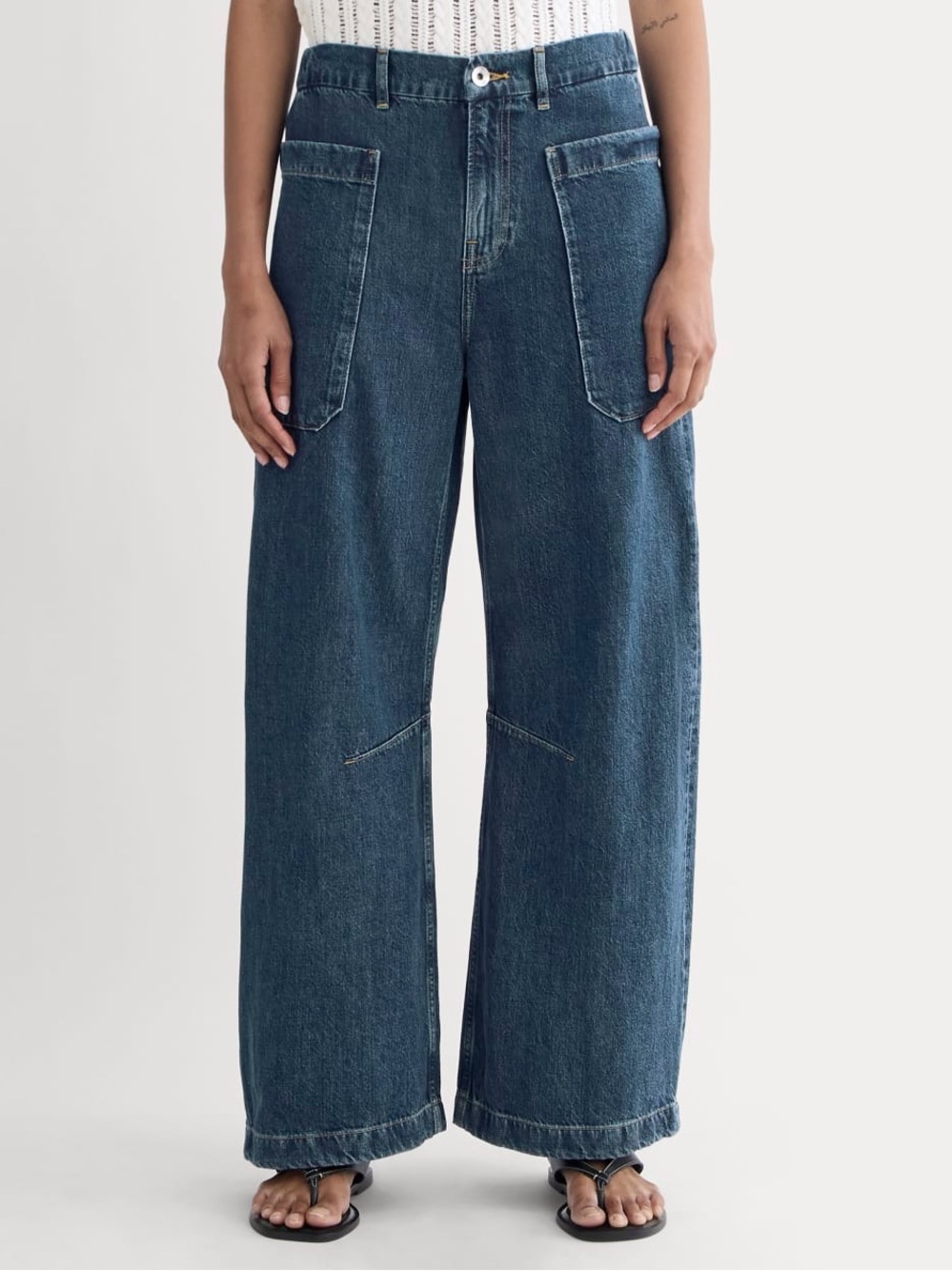 Everlane The Gardener Pull-On Jean Mid Indigo Wide Barrel Leg Size 28R NWOT - Picture 13 of 16